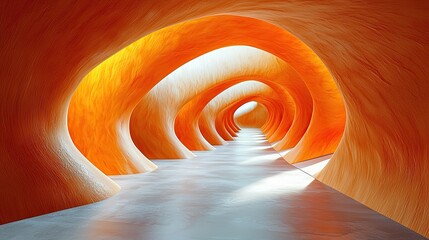 Aufkleber - Vibrant abstract corridor with orange curves and reflections in a surreal environment