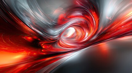 Fototapete - Dynamic swirl of vibrant red and silver colors creating a mesmerizing abstract pattern in a digital art piece