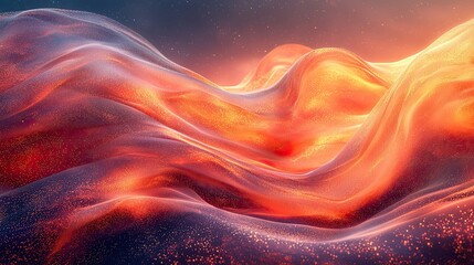 Poster - Vibrant orange and blue abstract landscape with undulating waves illuminated by brilliant light