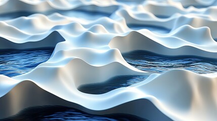 Poster - Waves of water flow over textured surface capturing light reflections in a serene aquatic setting