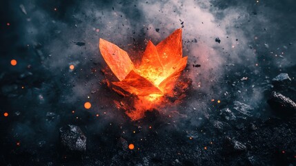 Poster - A detailed depiction of a glowing orange virus particle, symbolizing virology and healthcare concepts.