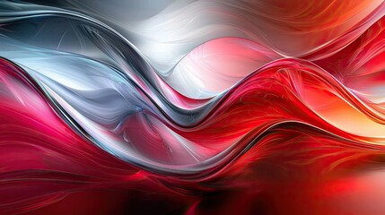 Fototapete - Colorful abstract waves creating a stunning visual experience in red, silver, and white tones