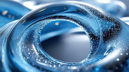Poster - Beautiful swirling blue liquid with bubbles creating a captivating abstract design