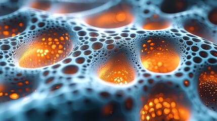 Poster - Intricate patterns of glowing bubbles in a dark background reveal the beauty of microscopic structures