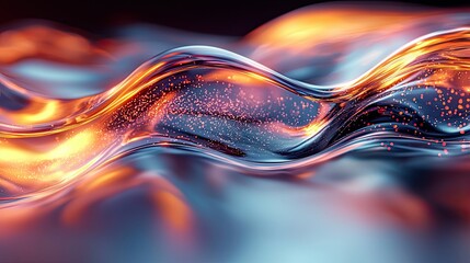 Poster - Flowing waves of translucent liquid illuminated by warm light and bubbles in a dark backdrop at night