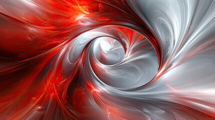 Poster - Swirling red and silver abstract pattern creating a dynamic visual depth