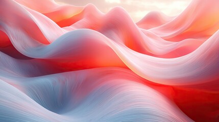 Poster - Colorful abstract landscape with flowing curves resembling waves at sunset