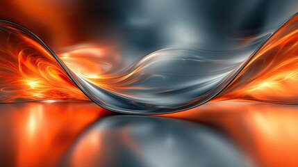 Fototapete - Colorful abstract waves in dynamic motion with orange and gray tones