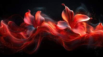 Poster - Colorful red lilies with flowing patterns create an abstract visual effect against a dark background