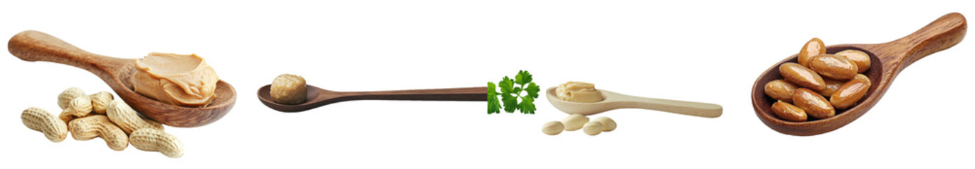 Poster - Isolated wooden spoon with peanut butter, displayed on a transparent background.