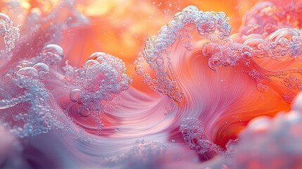 Poster - Swirling colors and bubbles create an abstract underwater scene in vibrant shades of orange and purple