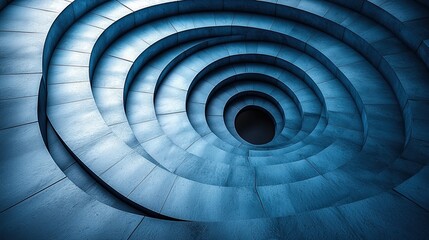 Poster - Spiral staircase creates a mesmerizing optical illusion in cool blue tones