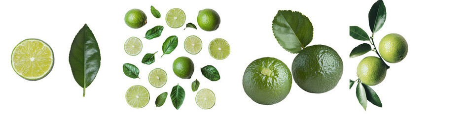 Aufkleber - Lime with leaves on an isolated transparent background.
