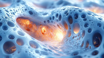Fototapete - Abstract surface with intricate bubbles and glowing details under soft light at a close range