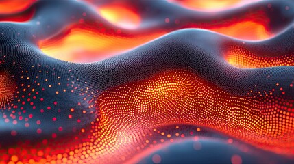 Fototapete - Dynamic patterns of light and color flow in a styled wave structure during a digital art display