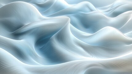 Poster - Surreal landscape of flowing waves in soft blue tones capturing an ethereal atmosphere