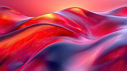 Fototapete - Colorful abstract waves create a stunning visual display in warm sunset hues