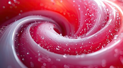 Poster - Swirling red and white liquid with bubbles captured in a dynamic motion