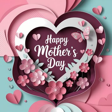 Mothers Day Paper-Cut Style Card with Heart-Shaped Frame