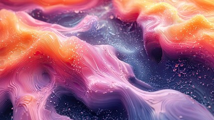 Fototapete - Vibrant abstract waves with a blend of colors ripple creatively on a surface resembling liquid at dusk