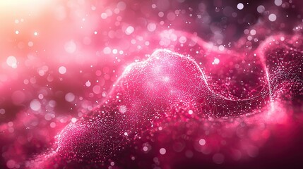 Fototapete - Abstract visualization of glowing particles and waves in pink and purple hues during a vibrant digital artwork