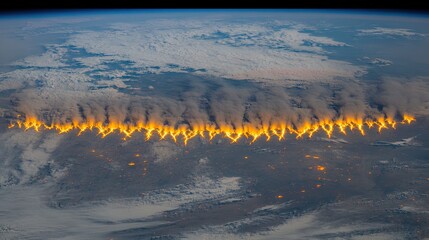 Wall Mural - a dramatic view of earths atmosphere glowing with fiery hues, captured in stunning cosmic detail.