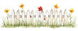 © LOMOSONIC - watercolor of farm fence adorned with colorful flowers and grass