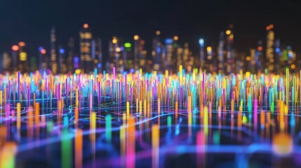Poster - A holographic screen with a detailed display of vibrant bar charts and sales projections.