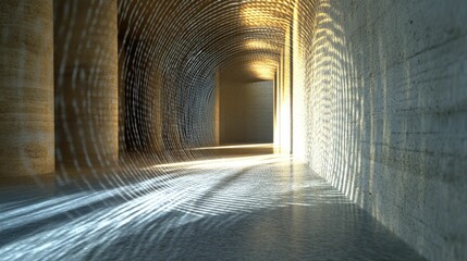 Poster - Light patterns illuminate a stone corridor.