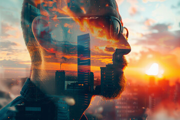 Poster - side view portrait illustrating future architecture technology generative ai