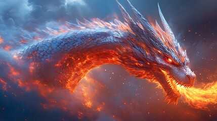 stunning showcasing majestic dragon enhanced with fiery glowing eyeshadow background