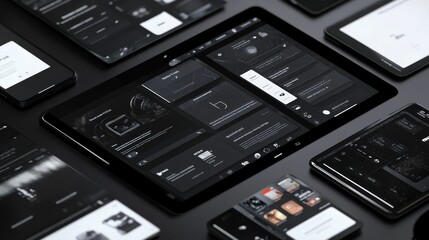 Dark interface designs on multiple devices.