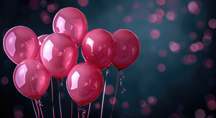Poster - Dark pink balloons on dark background, copy space.