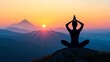 © liliyabatyrova - A peaceful figure practices yoga atop a mountain at sunrise, surrounded by breathtaking views of rolling hills and peaks bathed in warm sunlight, embodying tranquility and connection with nature