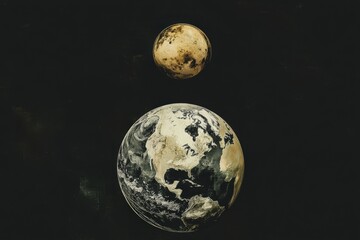 Wall Mural - earth and planet in space with dark background