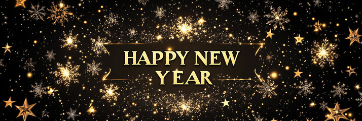 Wall Mural - greeting card happy new year. beautiful holiday banner with golden sparkling text happy new year wri