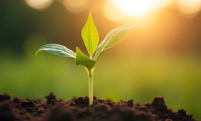 A young green sprout growing in the soil representing new life and growth, Generative AI