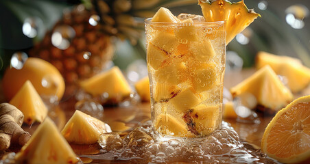 Poster - Pineapple Ginger Detox Water, A blend combining fresh pineapple pieces and spicy ginger.