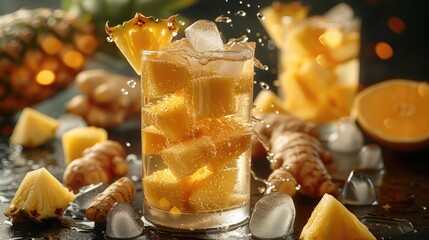 Poster - Pineapple Ginger Detox Water, A blend combining fresh pineapple pieces and spicy ginger.
