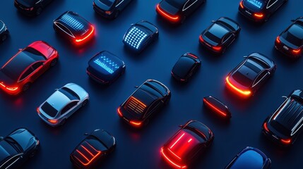Aufkleber - Various LED car headlights and tail lights are elegantly arranged, showcasing vibrant colors and ample space available for text placement. Generative AI