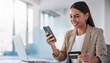 © Marko - Happy woman, phone or payment with credit card for online shopping or fintech purchase at office