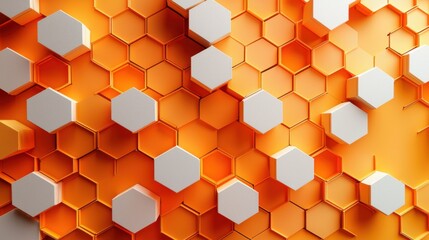 Poster - Abstract Orange and White Hexagon Pattern Background Texture