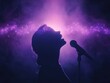 © MINMIN - A silhouette of a singer with vibrant purple cosmic energy in the background, symbolizing creativity and expression through music.