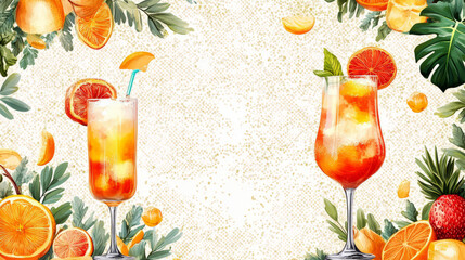 Wall Mural - Cold white, pink and red sangria cocktails with fresh fruits, berries and mint.