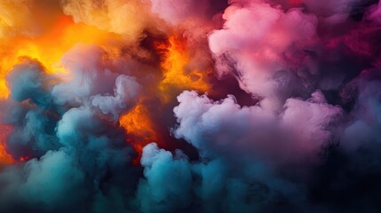 Wall Mural - colorful swirling smoke on a dark background creating a dramatic and artistic visual effect for back