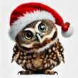 © Владимир Стеблев - funny owl with tilted head in santa claus hat on white isolated background