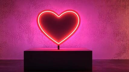Aufkleber - Neon heart light with pink glow in dark room, romantic ambiance. love and decoration concept