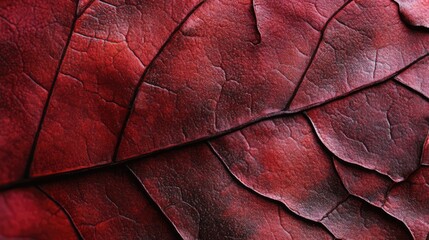 Poster - Red leaf texture macro close up showcasing intricate details and natural patterns perfect for backgrounds and organic designs