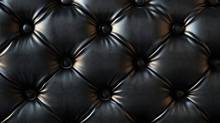 Poster - Textured black leather sofa upholstery background with button tufting for elegant interior design concepts.