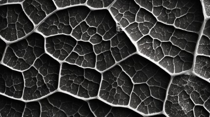 Poster - Detailed leaf texture background with veins and cells in macro photography showcasing intricate patterns and natural designs.